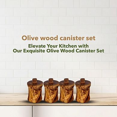 Handcrafted Wooden Canister Set, 3.7 Inch Kitchen Storage Jars & Base