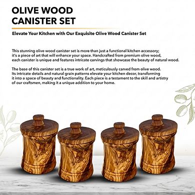 Handcrafted Wooden Canister Set, 3.7 Inch Kitchen Storage Jars & Base