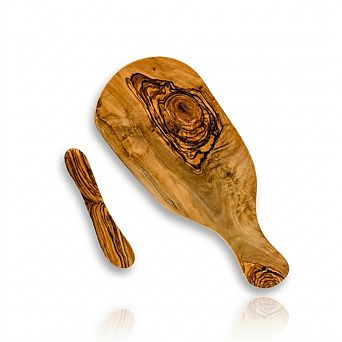 Olive Wood Bread Board Set, 14-Inch Cutting Board & Butter Knife for Serving