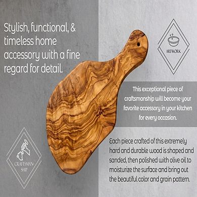 Olive Wood Bread Board Set, 14-Inch Cutting Board & Butter Knife for Serving