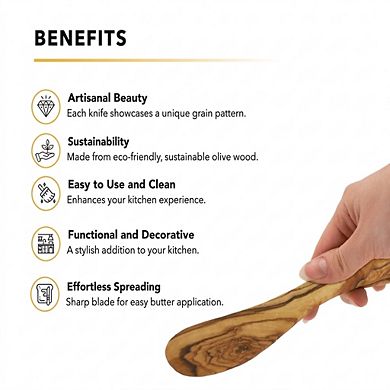 Olive Wood Bread Board Set, 14-Inch Cutting Board & Butter Knife for Serving