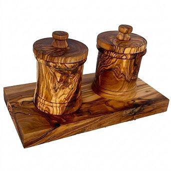 Olive Wood Canister Set, 3.7 Inch Storage Jars for Spices & Coffee
