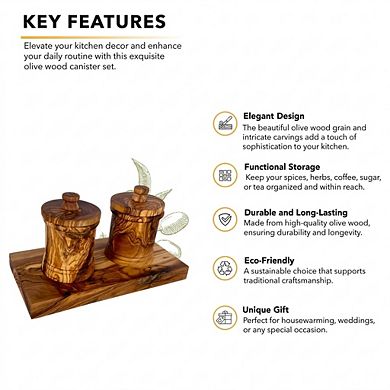 Olive Wood Canister Set, 3.7 Inch Storage Jars for Spices & Coffee