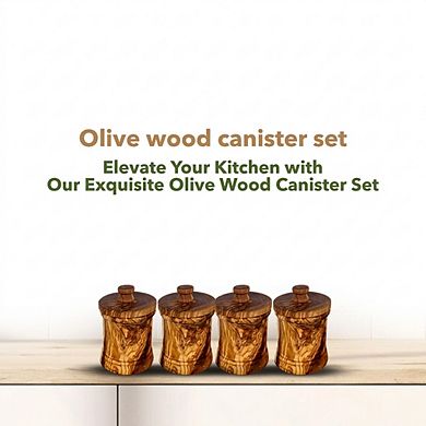 Olive Wood Canister Set, 3.7 Inch Storage Jars for Spices & Coffee