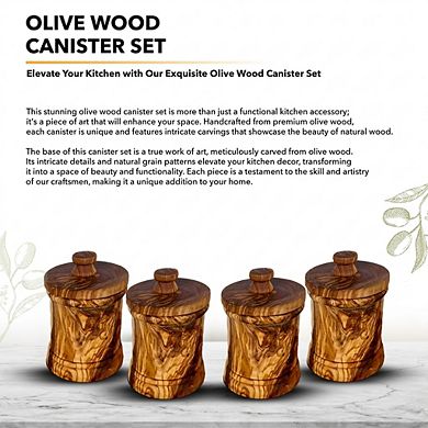 Olive Wood Canister Set, 3.7 Inch Storage Jars for Spices & Coffee