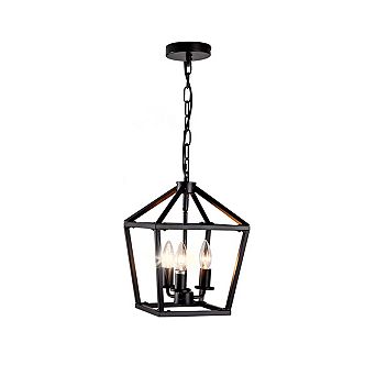 Loheer Farmhouse Lantern Chandelier 3-Light, Adjustable Ceiling Fixture for Kitchen Foyer
