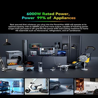 OSCAL PowerMax 6000W Portable Power Station 3600Wh LFP,120 240V Split Voltage