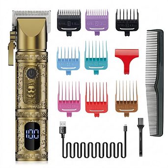 Professional Cordless Hair Clipper,Vintage Engraved Hair Trimmer with LED,Heavy Duty 6500 RPM Rotary