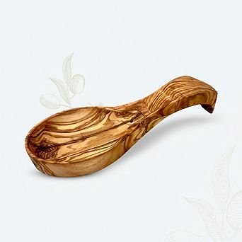 Olive Wood Spoon Rest, 8.2 Inch Wooden Spatula Holder for Kitchen Counter
