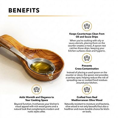 Olive Wood Spoon Rest, 8.2 Inch Wooden Spatula Holder for Kitchen Counter