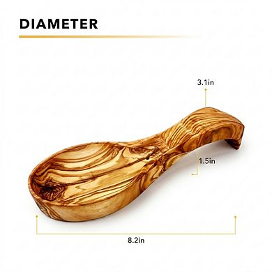 Olive Wood Spoon Rest, 8.2 Inch Wooden Spatula Holder for Kitchen Counter