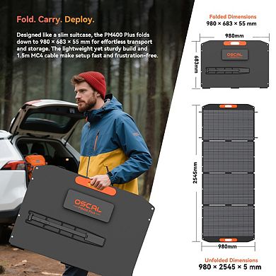 OSCAL PM400 Plus Portable Foldable Solar Panel with IP67 Waterproof Rating for Outdoor Backup Power