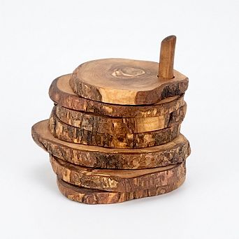 Olive Wood Coaster Set with Holder, 4 Inch Drink Coasters for Table Protection & Home Decor