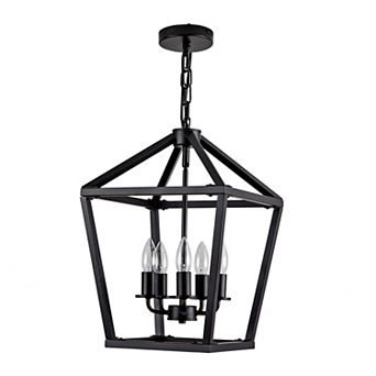 Loheer Farmhouse Lantern Chandelier, 5-Light 16 Inch Adjustable Fixture for Dining Room