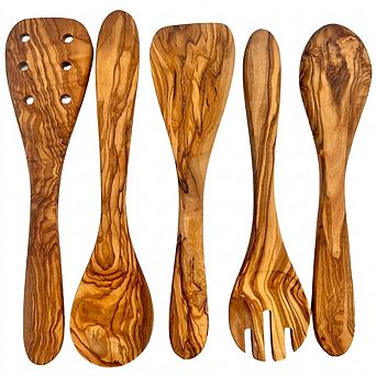 Olive Wood Kitchen Utensils Set, 11.8 Inch Cooking Spoon & Spatula for Home Chefs