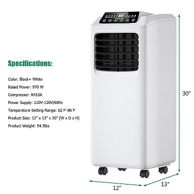 Costway 8000 BTU ASHRAE Portable Air Conditioner & Dehumidifier Function Remote w/ Window Kit