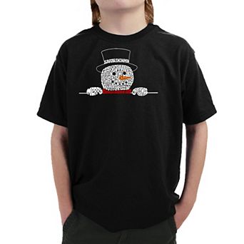 Peeking Snowman - Boy's Word Art T-Shirt