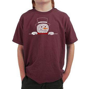 Peeking Snowman - Boy's Word Art T-Shirt