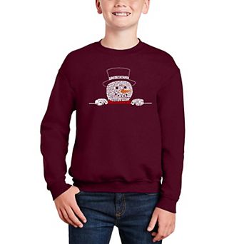 Peeking Snowman - Boy's Word Art Crewneck Sweatshirt