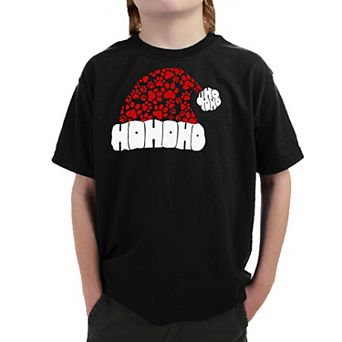 Paw Print Santa Hat - Boy's Word Art T-Shirt