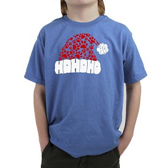 Paw Print Santa Hat - Boy's Word Art T-Shirt