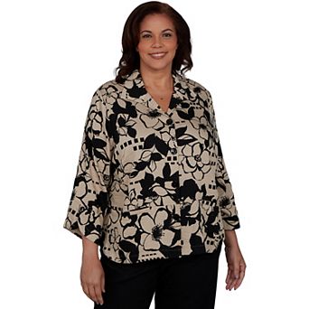 Plus Size Alfred Dunner Geo Floral Button Front Top