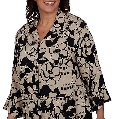 Plus Size Alfred Dunner Geo Floral Button Front Top