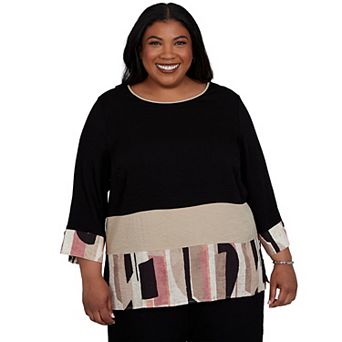 Plus Size Alfred Dunner Travel Advisory Spliced Patchwork Woven Top