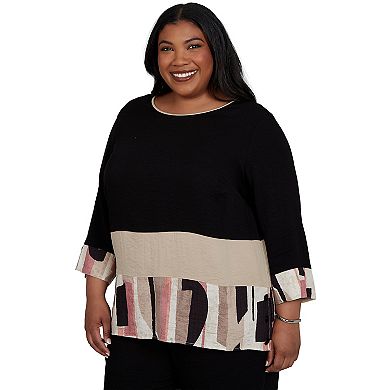 Plus Size Alfred Dunner Travel Advisory Spliced Patchwork Woven Top