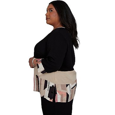 Plus Size Alfred Dunner Travel Advisory Spliced Patchwork Woven Top