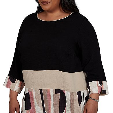 Plus Size Alfred Dunner Travel Advisory Spliced Patchwork Woven Top