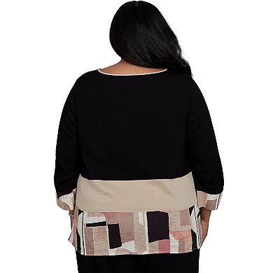 Plus Size Alfred Dunner Travel Advisory Spliced Patchwork Woven Top
