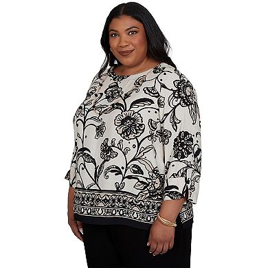 Plus Size Alfred Dunner Travel Advisory Scroll Border Top with Necklace