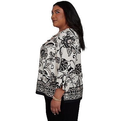 Plus Size Alfred Dunner Travel Advisory Scroll Border Top with Necklace