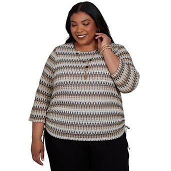 Plus Size Alfred Dunner Travel Advisory Biadere Textured Top with Necklace