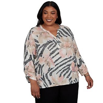 Plus Size Alfred Dunner Animal Floral Henley Top