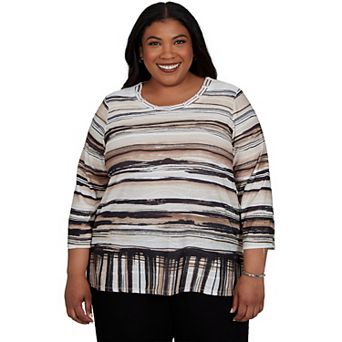 Plus Size Alfred Dunner Travel Advisory Scratched Stripes Knit Top