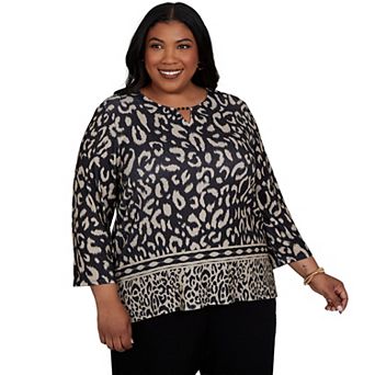 Plus Size Alfred Dunner Animal Print Split Neck Knit Top