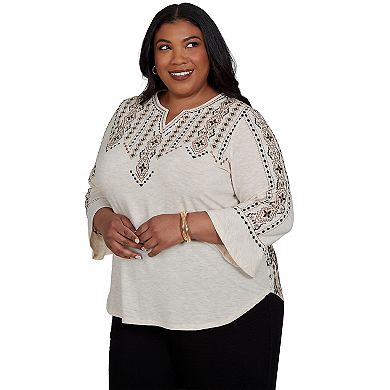 Plus Size Alfred Dunner Geo Embroidered Printed Back Top
