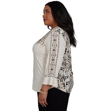 Plus Size Alfred Dunner Geo Embroidered Printed Back Top