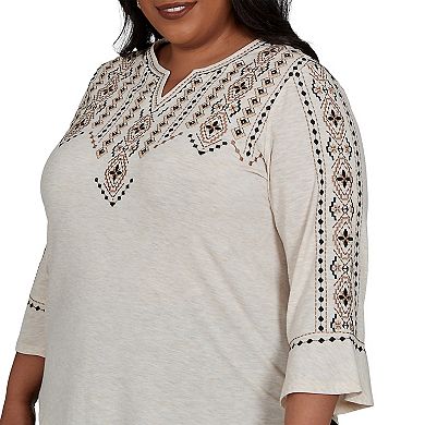 Plus Size Alfred Dunner Geo Embroidered Printed Back Top