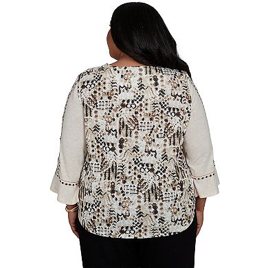 Plus Size Alfred Dunner Geo Embroidered Printed Back Top