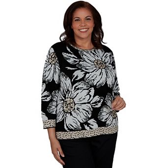 Plus Size Alfred Dunner Dramatic Ink Floral Sweater