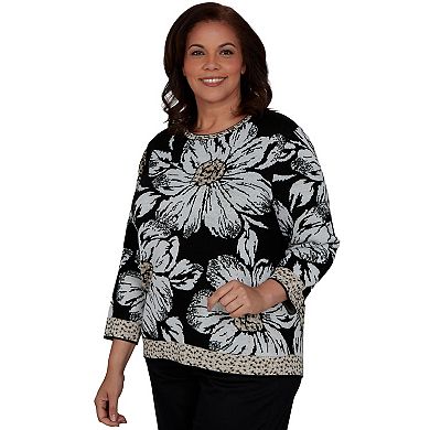 Plus Size Alfred Dunner Dramatic Ink Floral Sweater