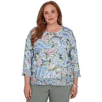 Plus Size Alfred Dunner Provence Paisley Woven Trim Knit Top