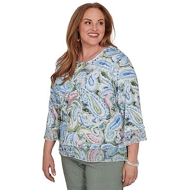 Plus Size Alfred Dunner Provence Paisley Woven Trim Knit Top