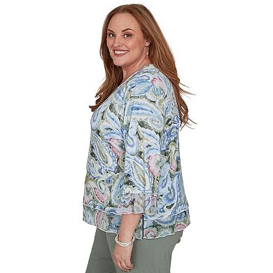 Plus Size Alfred Dunner Provence Paisley Woven Trim Knit Top