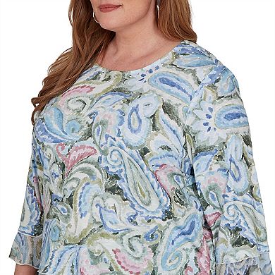 Plus Size Alfred Dunner Provence Paisley Woven Trim Knit Top