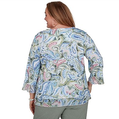 Plus Size Alfred Dunner Provence Paisley Woven Trim Knit Top