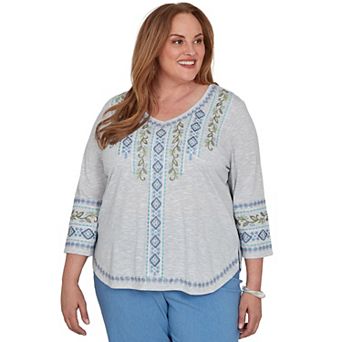 Plus Size Alfred Dunner Provence Center Diamond Embroidered Top